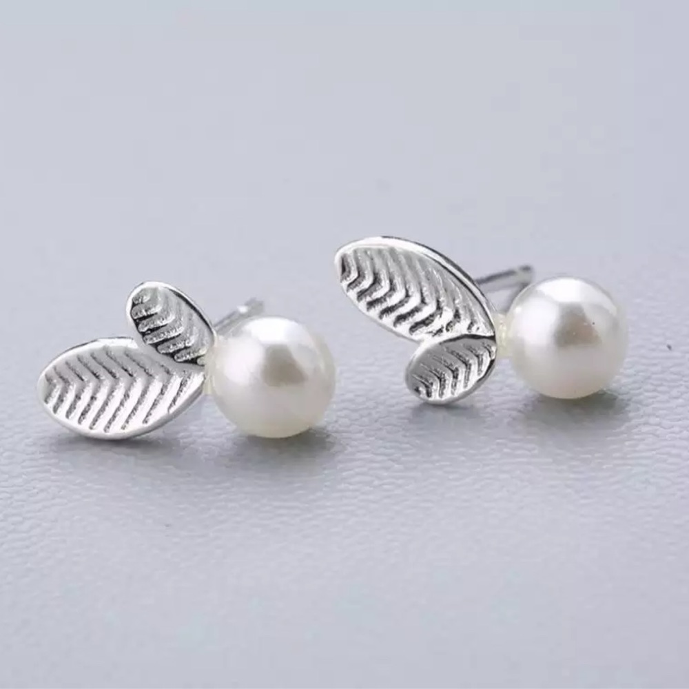 Sterling Silver 925 Faux Pearl Stud Earrings